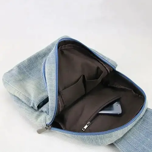  Compact Denim Backpack with Functional Design